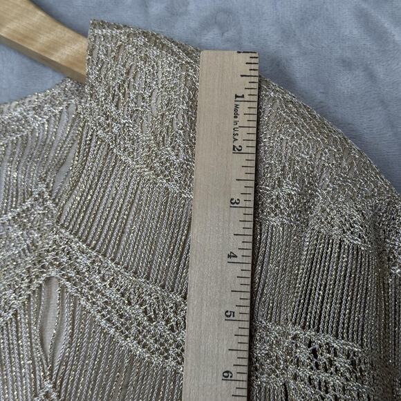 Neiman Marcus Top Womens Small Gold Metallic Fringe Crochet Knit Scallop Hem Vtg - Picture 10 of 11